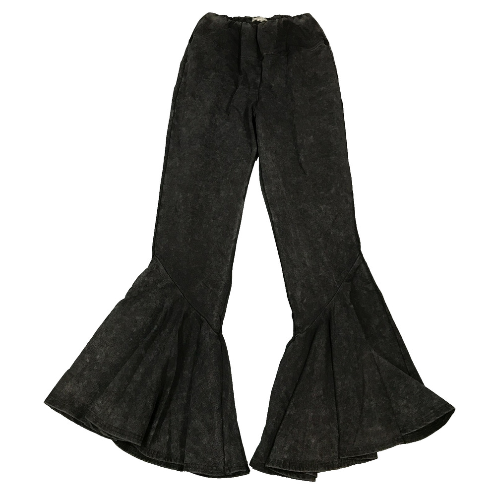 Earthbound Trading Womens Medium Flower Child Boho Flare Pants Black Mineral BA4